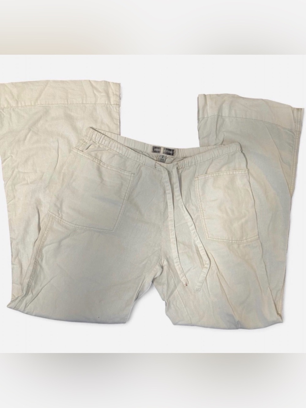 Urban Outfitters white linen wide leg pants with drawstring waist